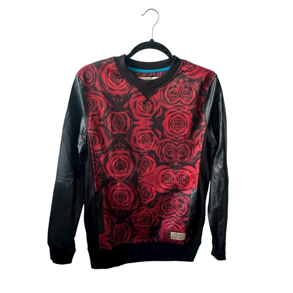Entree LS Roses Pocketed Crewneck Black & Red Men’s Size Small